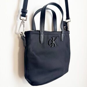 Calvin Klein Black Crossbody Bag w/Black Metal CK Logo, Embossed Clasp Details
